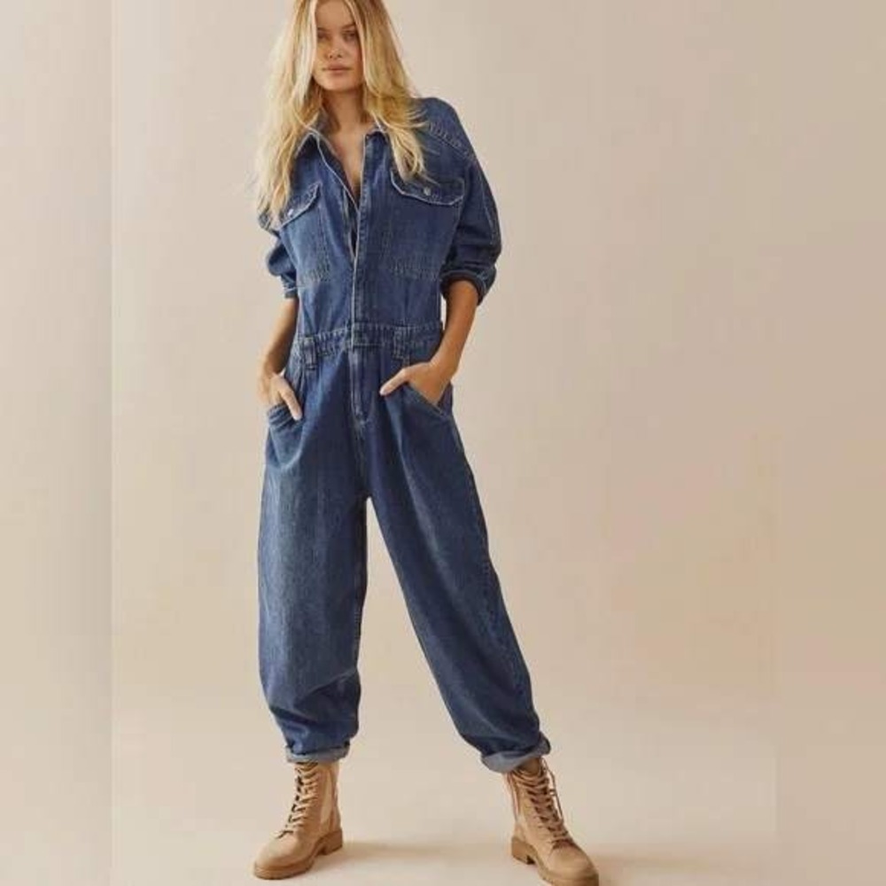 We The‎ Free Sammie Belted Denim Coverall Jumpsuit S